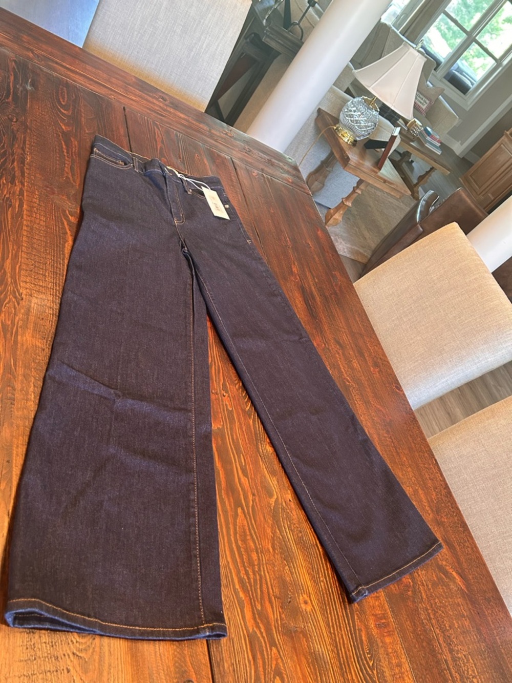 Frame Denim Dark Indigo Jeans with Contrast Topstitching